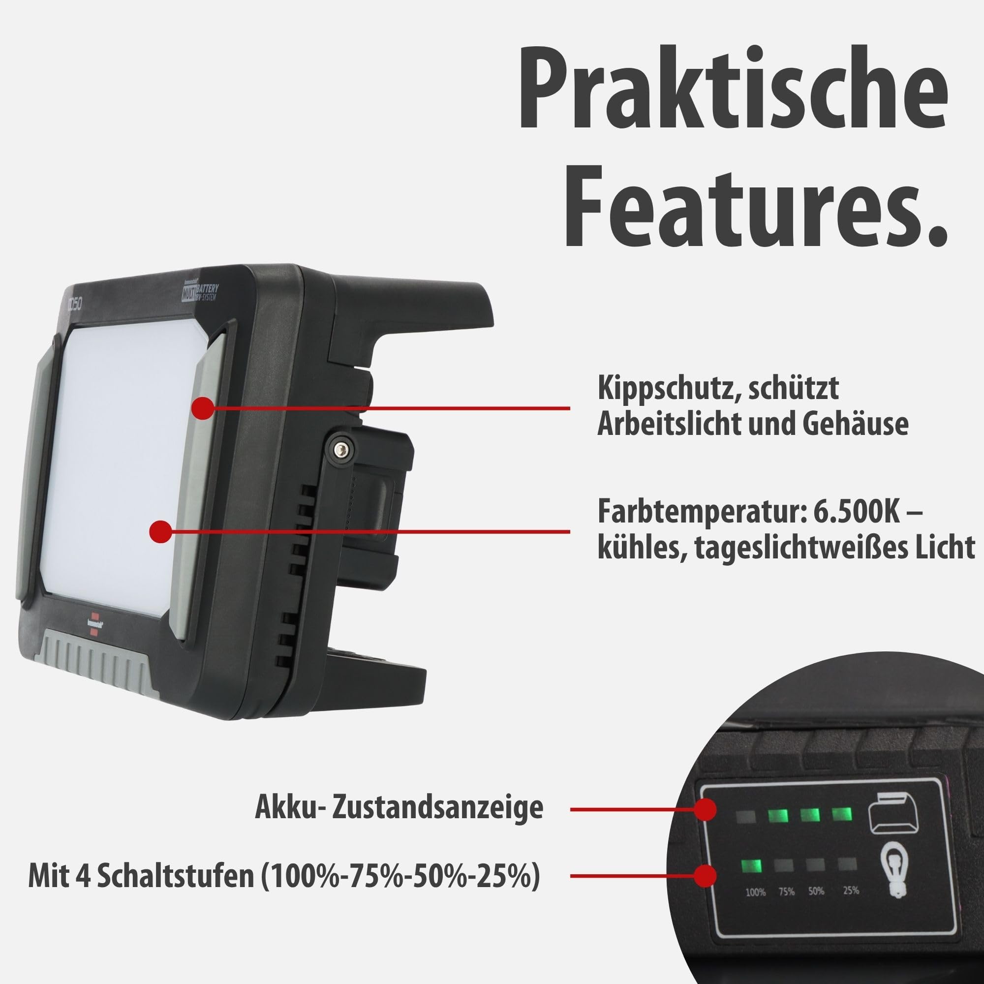 Brennenstuhl Professional Multi Battery LED Hybrid Baustrahler 10050 MH (100W, 12500lm, IP55, kompatibel mit 18V Akkus 10 verschiedener Hersteller, 5m RN-Kabel, ohne Akku, Engineered in Germany)
