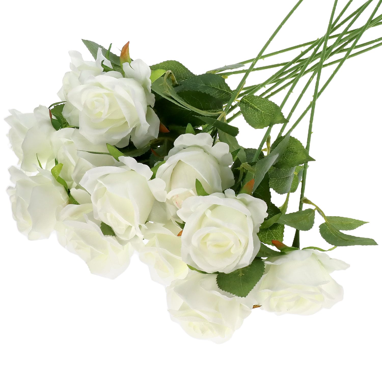 QWORK® 12Pcs Artificial Roses, White Roses Artificial Flowers With Long Plastic Stems For Wedding Table Centerpieces, Home Decor
