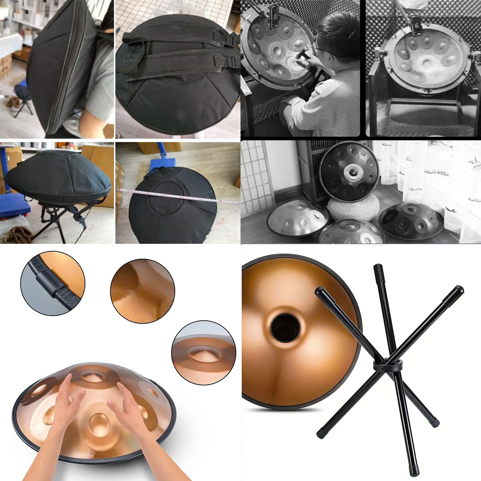 Tambours En Acier, Tambour Tambourin Harmonique Handpan, Tambour Handpan En Ré Mineur 9/10/12 Notes Tambour à Main En Acier de 22 Pouces, Instrument Avec Sac, Maillets, Support et Chiffon 10-Notes