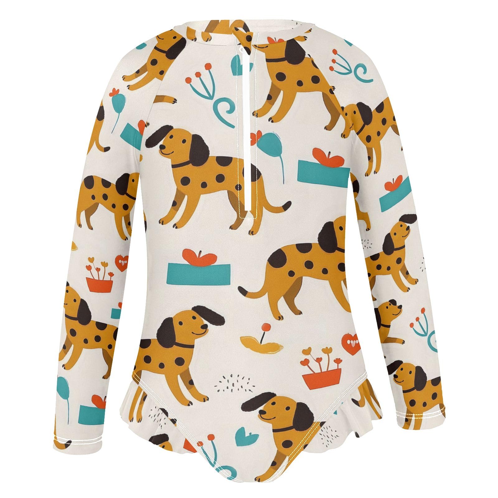 ALAZA Swimsuit for Girls Long Sleeve Rashguard Bathing Suit Dogs Funny Quick Dry 4T