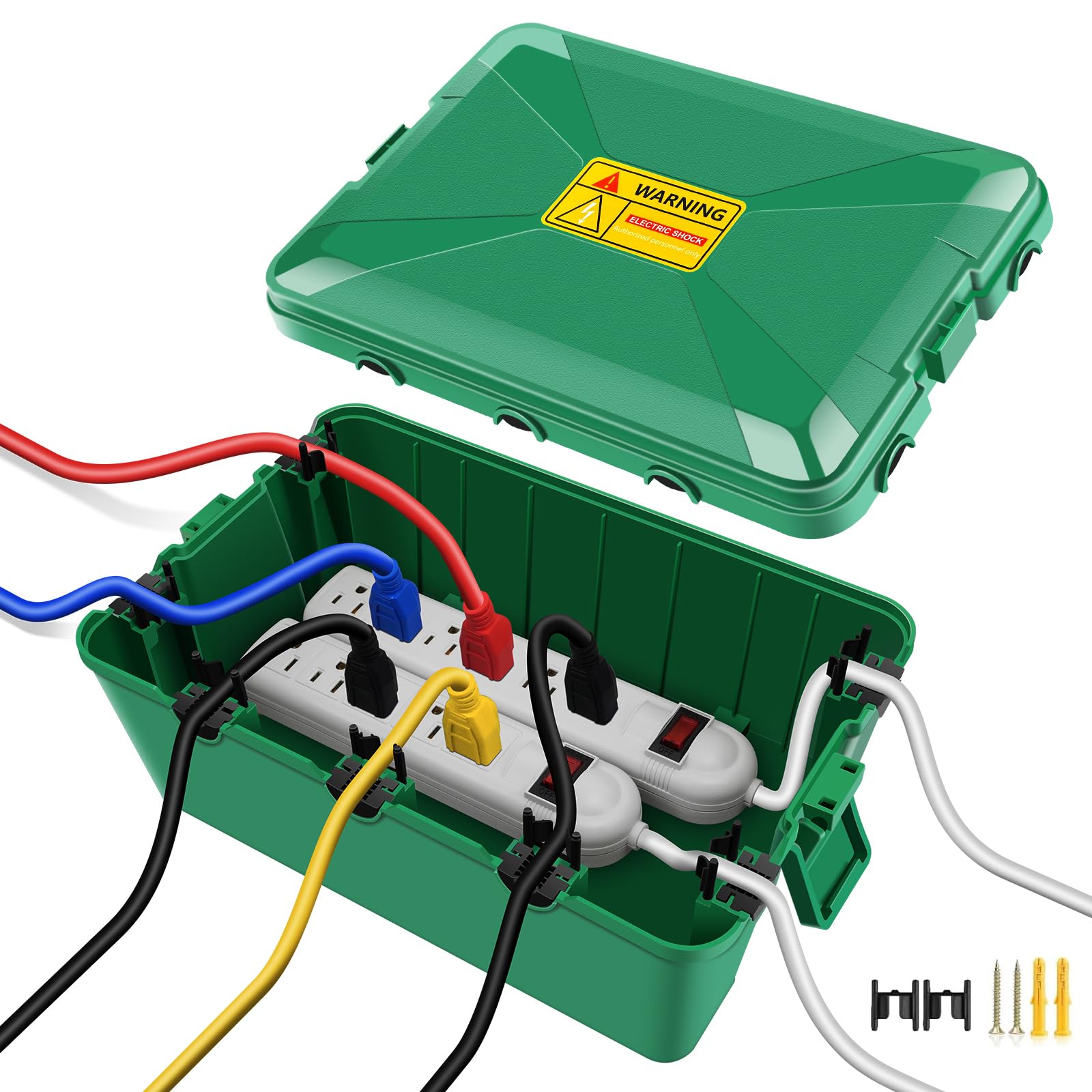 NineLeaf IP54 Waterproof Electrical Box, Outdoor Plug Cover Weatherproof(12.5 x 8.5 x 5 inch), for Outdoor Outlet, Timer, Extension Cord, Power Strip, String Light, Green — image 1