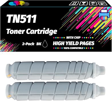 Compatible with Konica Minolta TN511 Toner Cartridge Work for Konica Minolta Bizhub 360 361 420 421 500 501 Printers, High Yield 32200 Pages, Professional Printing with Chip 2-Pack Black