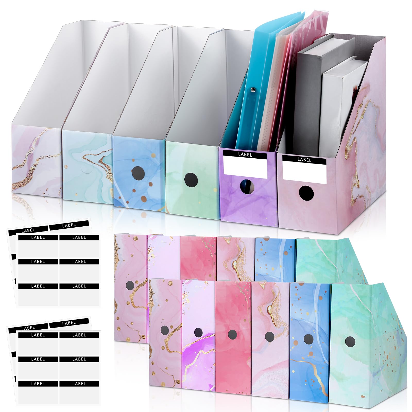 PerKoop 12 Pcs Magazine File Holder Foldable Decorative Cardboard File Folders 6 Patterns Floral Colored Magazine Rack with Printable Sticker Labels
