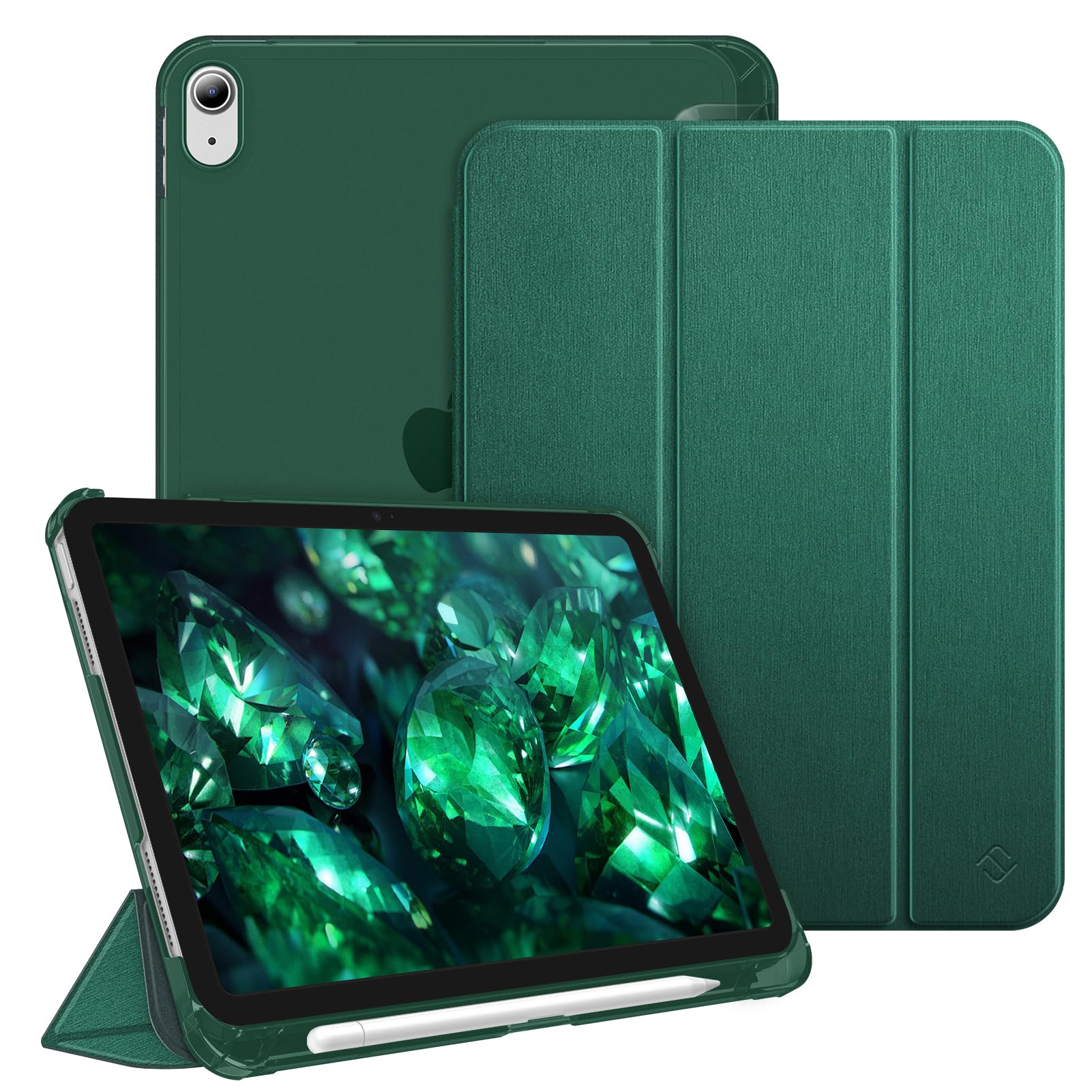 Fintie Case for iPad 10th Generation 2022 10.9 Inch with Pen Holder - Ultra Thin Lightweight Protective Case with Transparent Back and Auto Sleep/Wake Function, Night Green