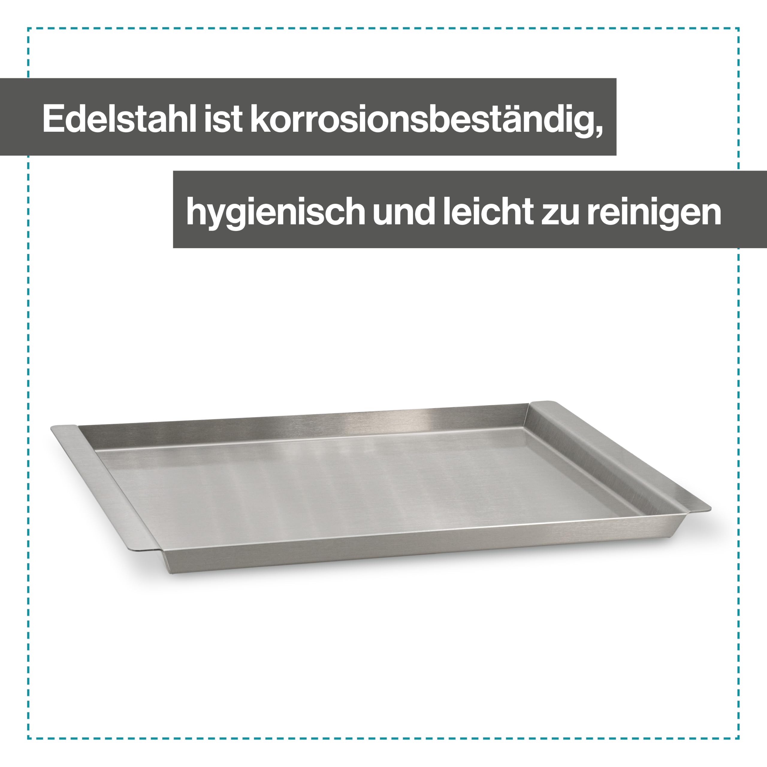 Serviertablett Edelstahl Rechteckig - Für Speisen, Snacks, Kaffee & Kuche - Tablett mit Griffen - Auch als Servierplatte, Partyplatte, Küchentablett - Anrichteplatte (50 x 37,5 cm)