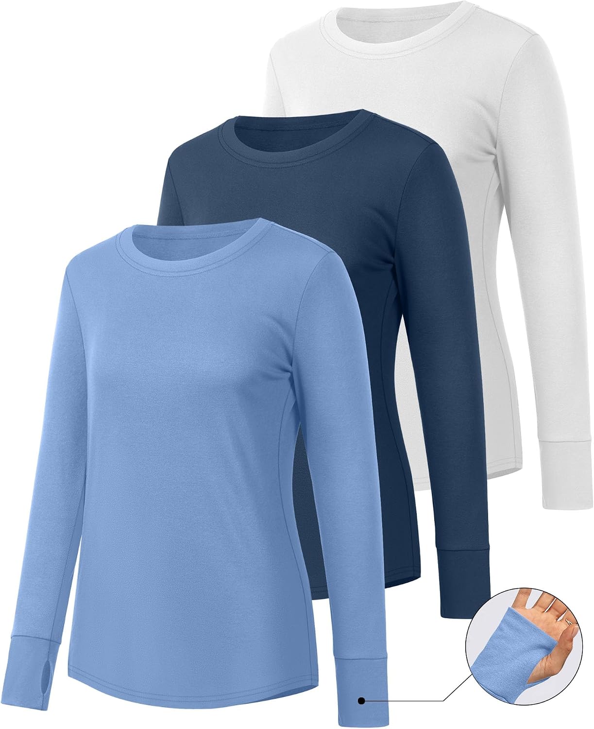  3 Pack Womens Long Sleeve Cotton Shirts with Thumb Holes thumbnail