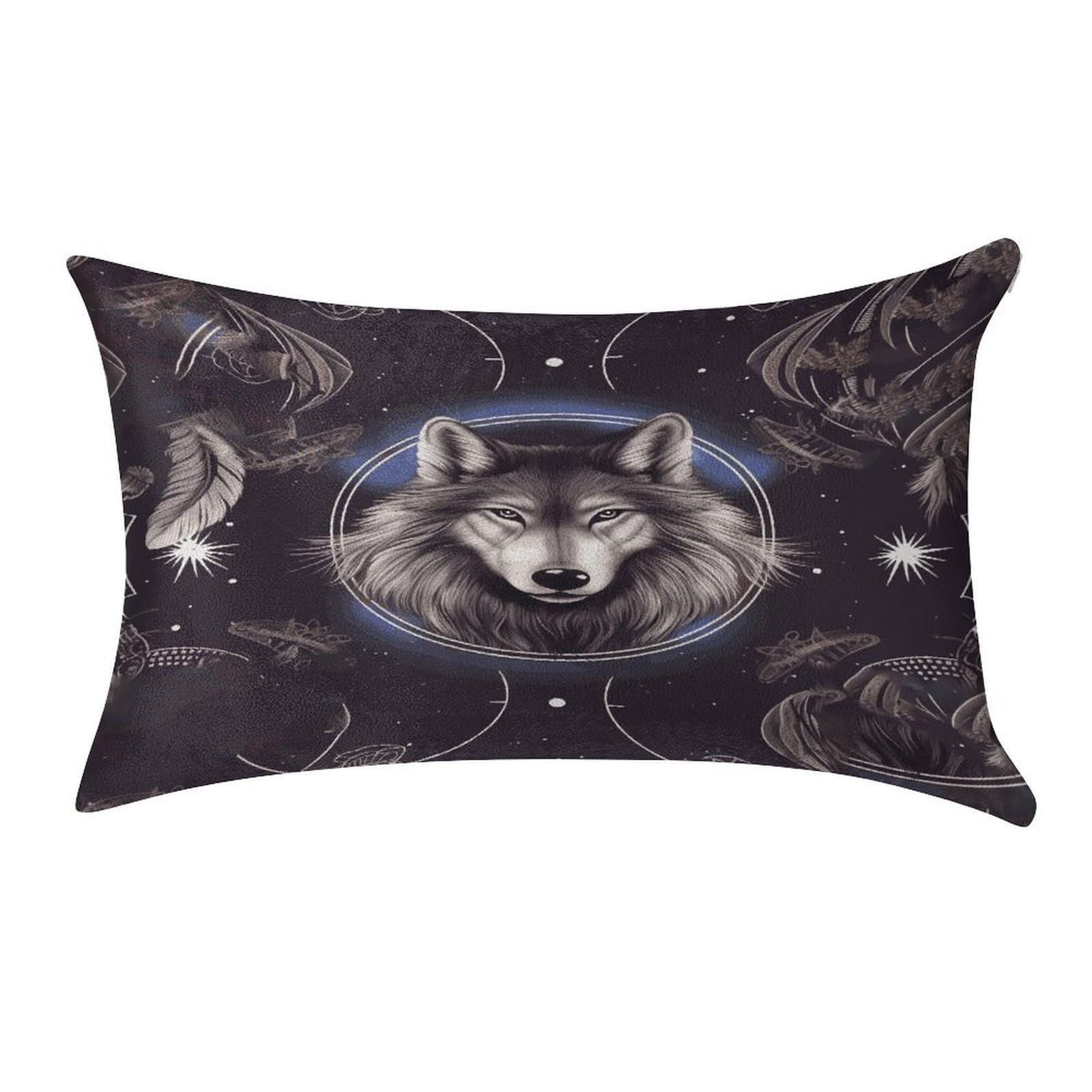 LDGSUPH Wolves and Dream Catchers Velvet Throw Pillow Covers Cozy Pillow Shams Pillowcases Detachable Pillow Cases Soft Cushion Cover with Zipper for Sofa Car Bed Pillow Protectors 12 "×20 "