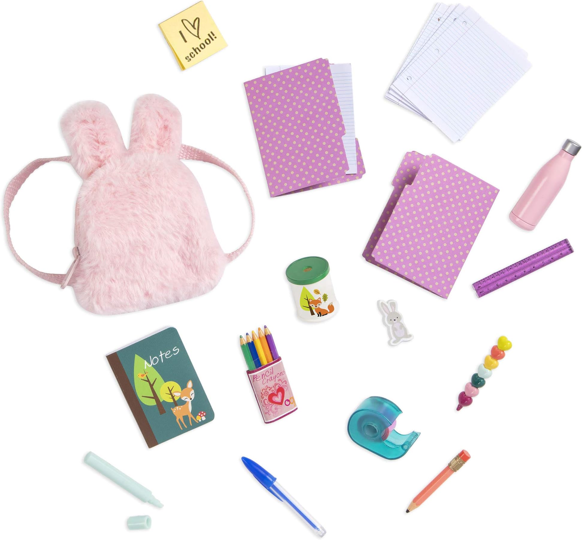 Our Generation Bright and Learning Set – School Supplies with Bunny Ear Backpack for 18-inch Dolls – 20 Piece Classroom Accessory Set