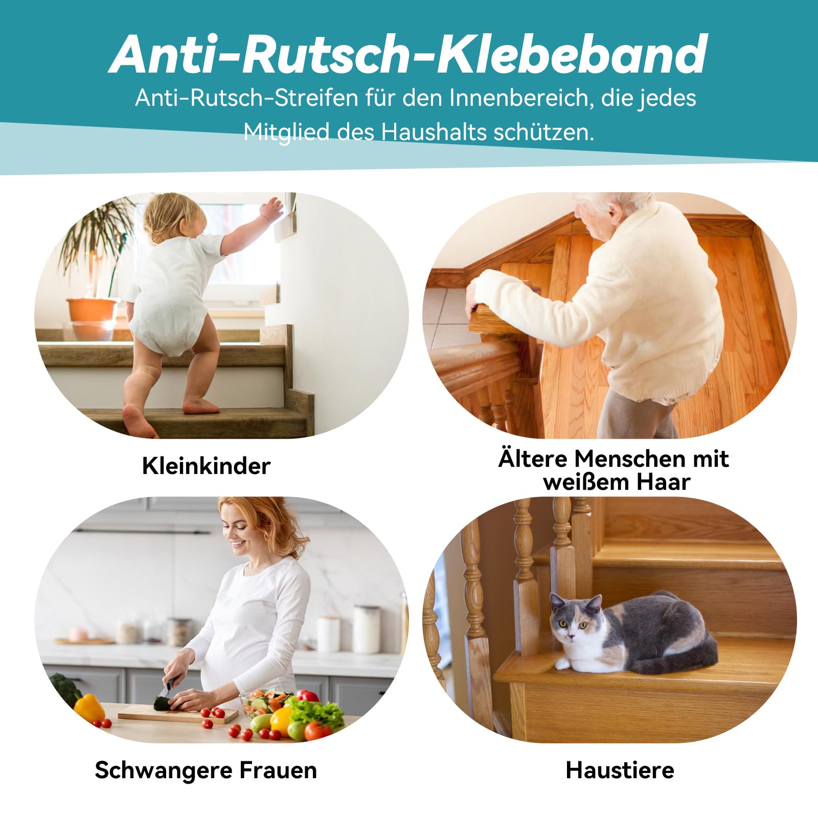 Stufenmatten Selbstklebend Rutschfest (15er Pack) – Anti Rutsch Streifen für Treppen mit Andrückrolle |Wasserfest Grip Tape Treppenstufen Antirutschmatten für Außen & Innen (15cm*60cm)