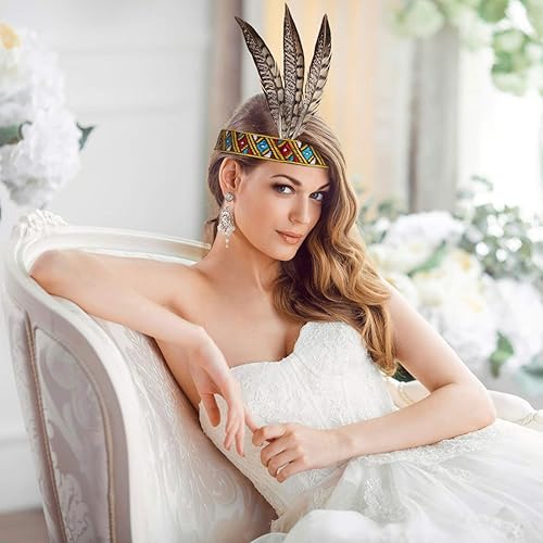 Miniatura 4 de Diadema americana de plumas, tocado, disfraz inspirado en jefe para festivales, carnaval, fiesta, actuaciones, cosplay