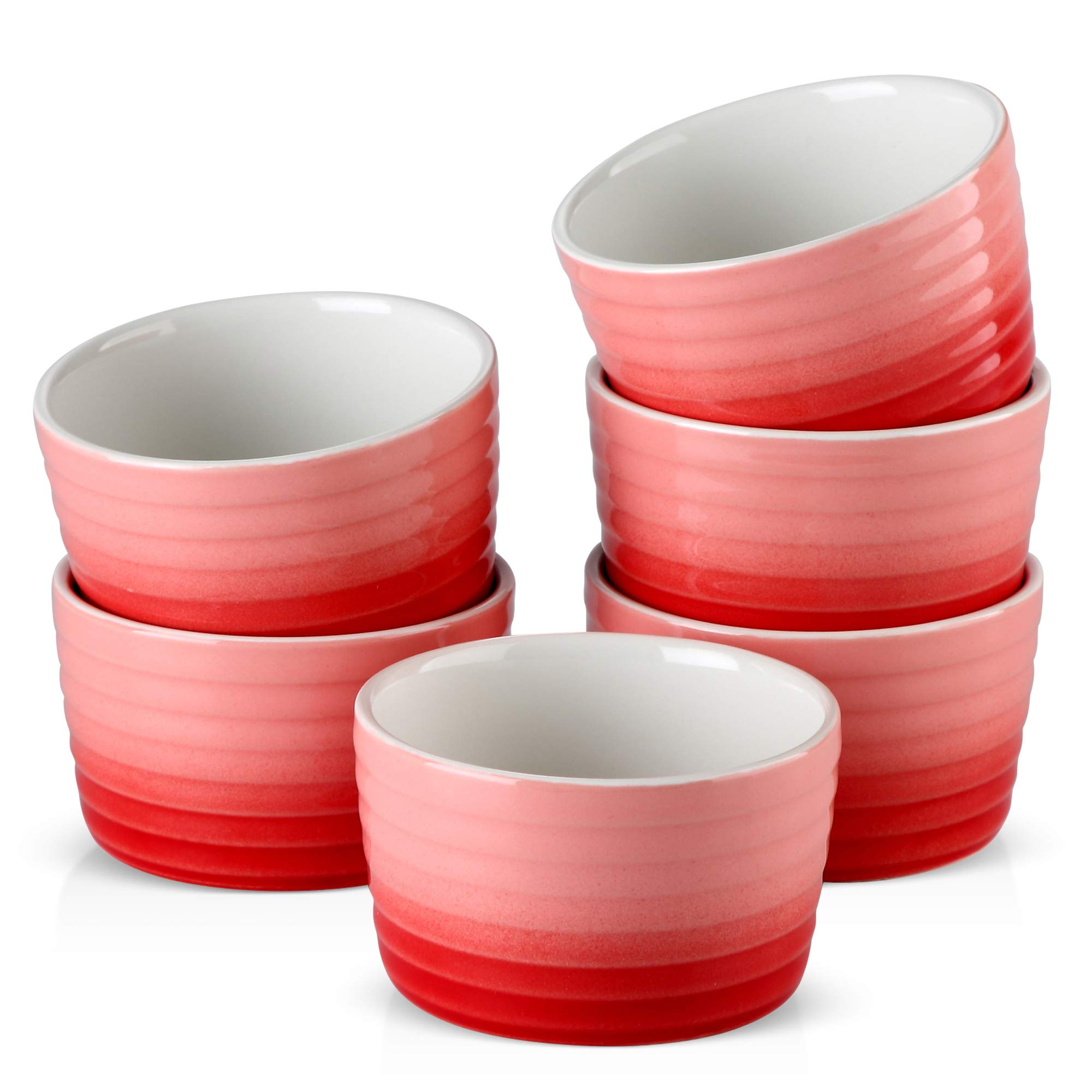6/12-teiliges 300-ml-Soufflé-Cup-Kuchen-Backplatten-Set aus Porzellan, Soufflé-Cup-Set, Brulee-Muffin-Pudding-Ramekin-Soufflé-Gerichte(6-PIECE RED)