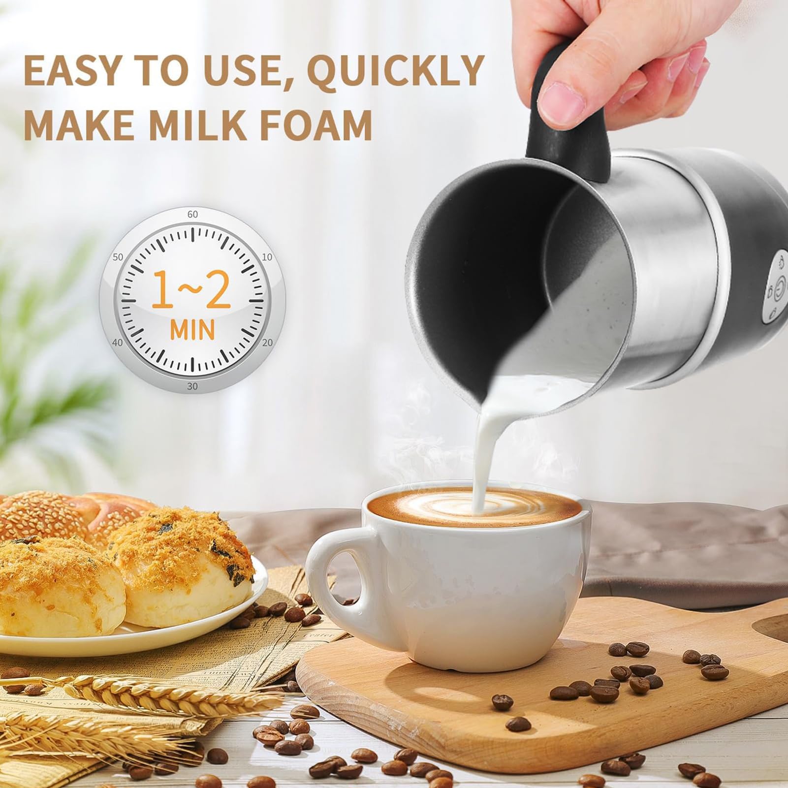 Espumador de Leche 4-en-1, Espumador de Leche Caliente/Fría 500W