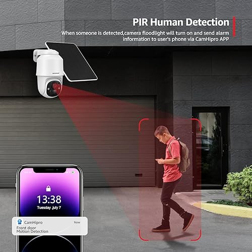 Miniatura 4 de BOAVISION Cámara de seguridad inalámbrica WiFi al aire libre, cámara con energía solar, inclinación panorámica, visión de 360, detección humana PIR,