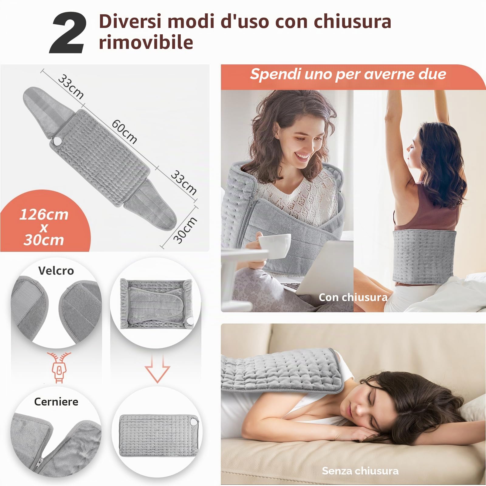 Termoforo, AOROY 126 X 30CM Termoforo Elettrico con Spegnimento Automatico e Protezione da Surriscaldamento, Termoforo 6 Livelli di Temperatura 4 Impostazioni di Tempo, Lavabile in Lavatrice