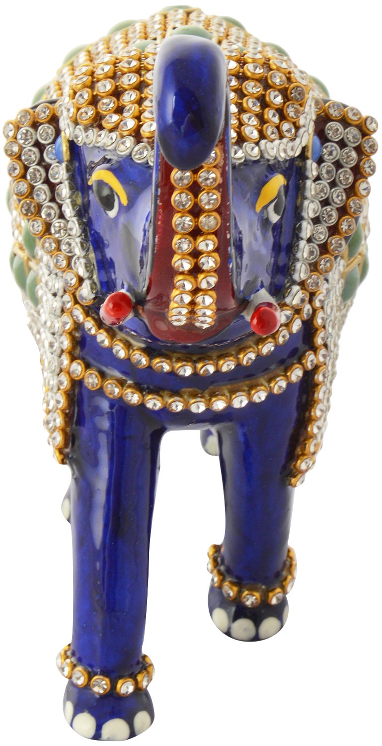 Shivika Enterprises Blue Elephant with Artificial Gem Stone Metal Figurine (12 cm x 4 cm x 12 cm)
