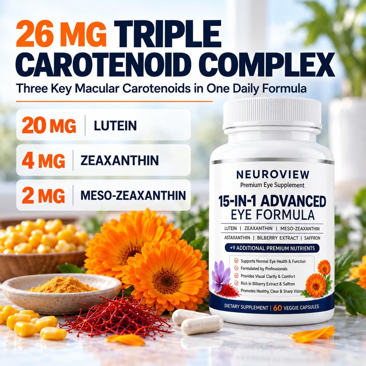 15-in-1 Advanced Eye Formula, Eye Vitamins with Lutein, Zeaxanthin, Meso-Zeaxanthin,Astaxanthin, Bilberry Extract & Saffron, Eye Health & Visual Comfort Support, 60 Veggie Capsules — Amazon image 4