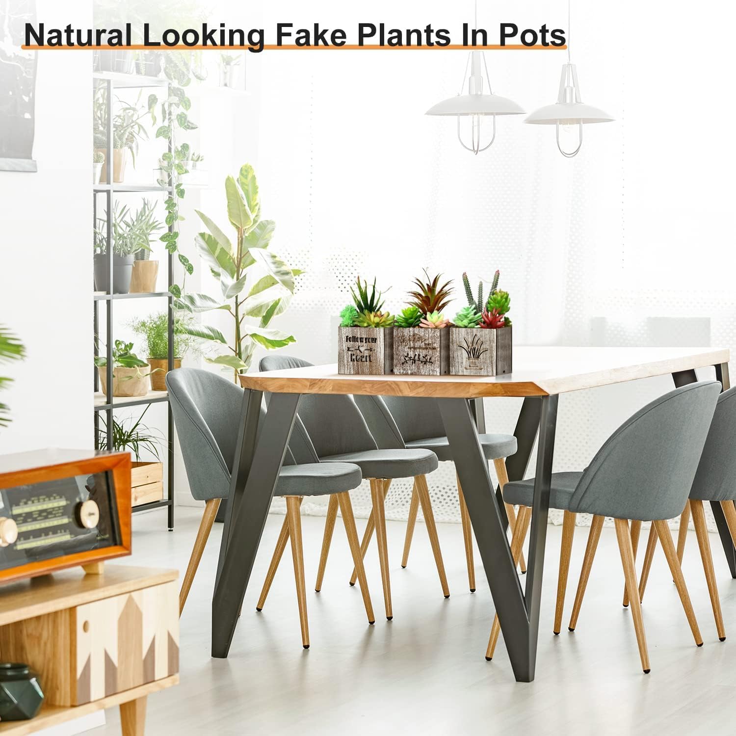 Fake Plants Succulent Plants Artificial in Pots with LED Lights Small Fake Succulents Plants Set of 3 Mini Faux Potted Succulents Plants in Wooden Box for Home Office Decoration
