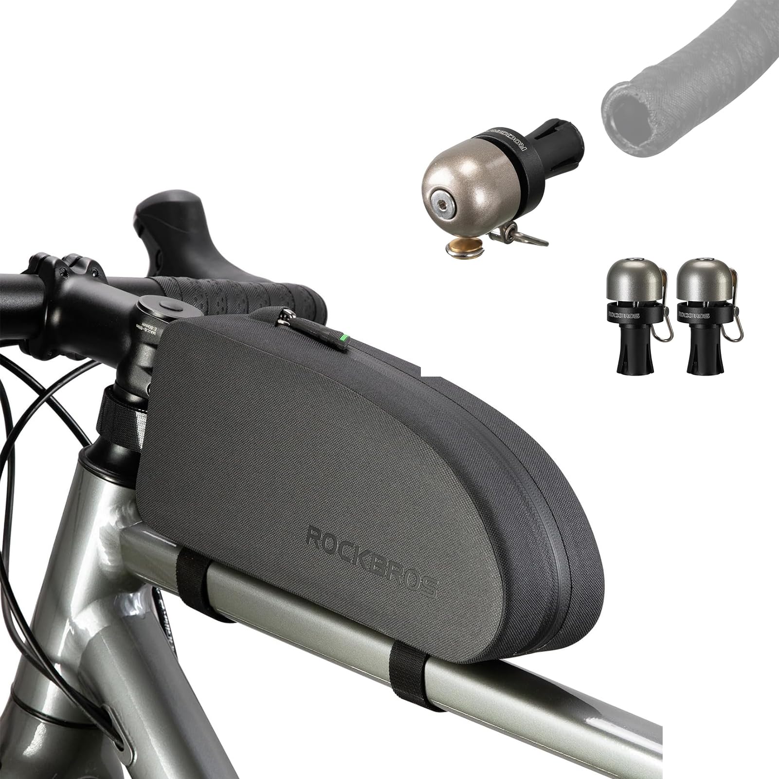 ROCKBROS Bolsa Cuadro Impermeable y 2 Piezas Timbre de Bicicleta Carretera
