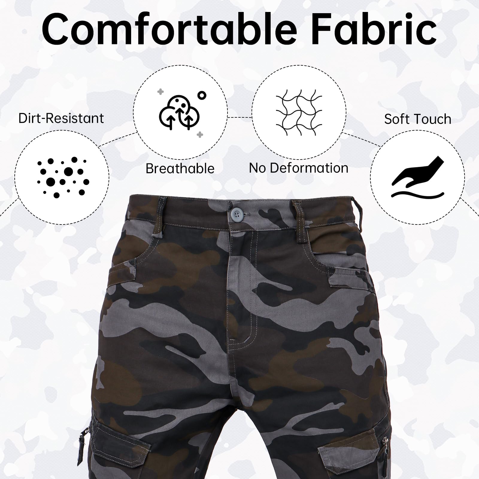 LY4U Pantaloni da Lavoro Cargo da Uomo, Pantaloni Casual da Esterno Mimetici in Cotone - Abbigliamento da Trekking da Campeggio con 10 Tasche