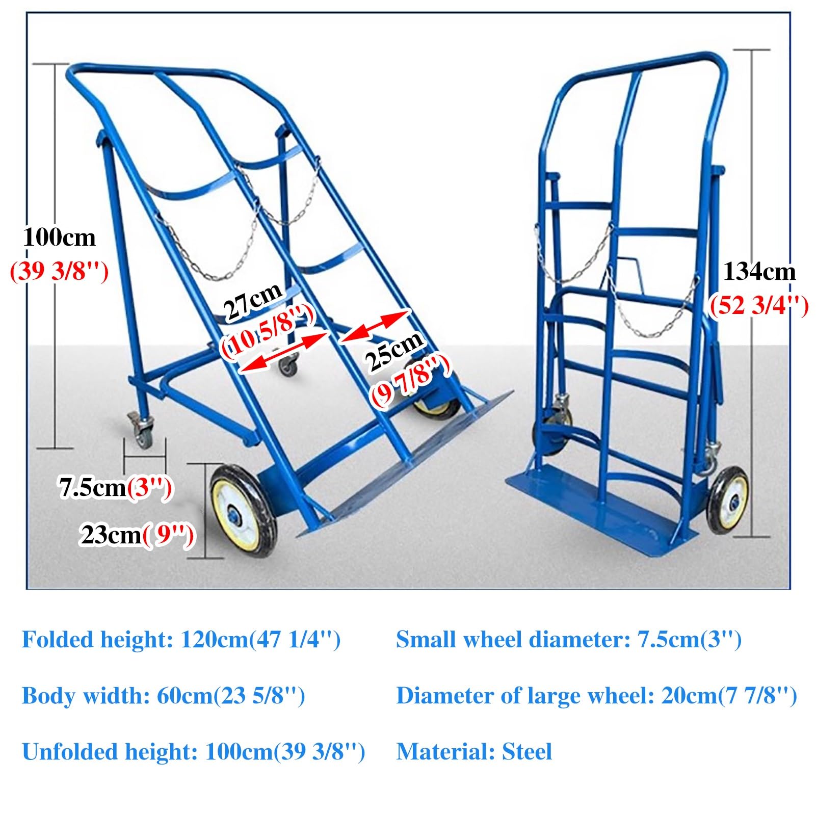 Uchwyty Na Zbiorniki Z Tlenem Duży Wózek na Dwa Zbiorniki Tlenu Wózek na Dwa Cylindry, Wózek na Koncentrator Tlenu Przenośny Wózek na/transporter Butli z Tlenem, Wózek Transportowy na Butle z CO2(Sty