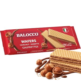 Balocco Hazelnut Wafer Cookies 6.1 Oz 175g - Crispy Italian Wafer Cookies with 2 Layers of Hazelnut Cream, Made with 100% Hazelnut Spread, Non-GMO, Product of Italy