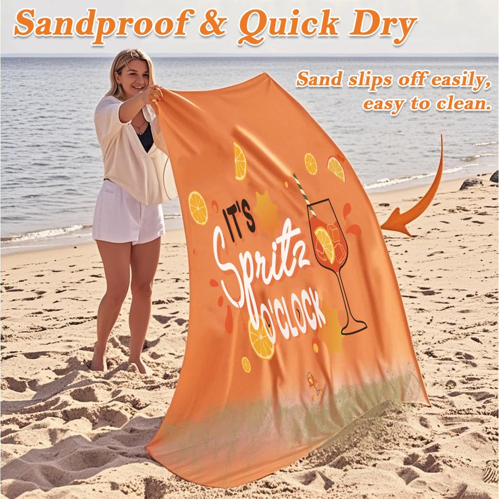 Serviette De Plage Homme Tapis De Plage Imperméable Aperol Spritz 210x200 Cm | Motif Verre à Vin Orange | Polyester Résistant | Anti-sable, Facile à Nettoyer | Pour Plage, Pique-nique, Camping Natte