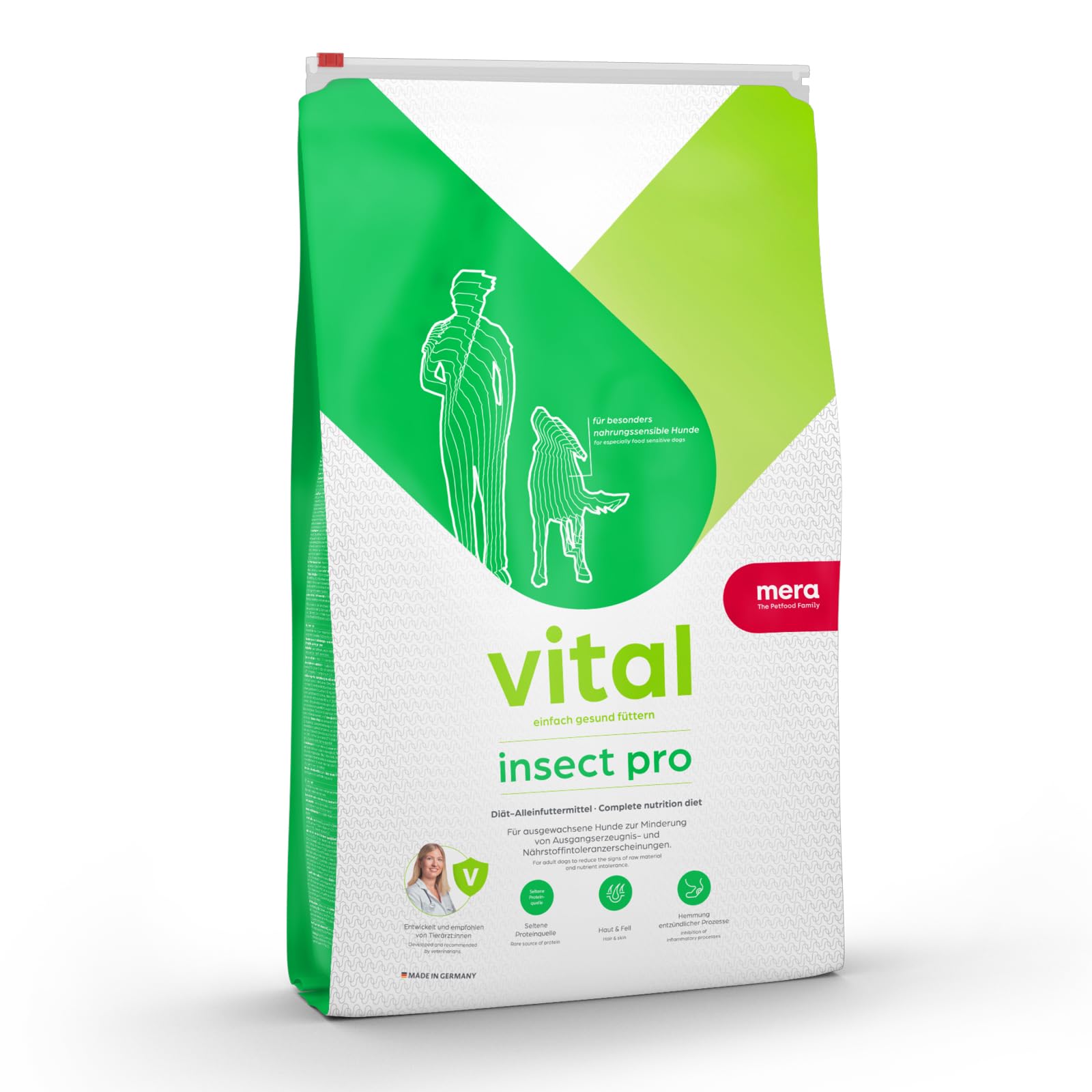 MERA Vital Insect Pro 10kg Hypoallergenes Hundefutter trocken, getreidefrei | Diätfutter mit hochwertigen Zutaten, Monoprotein, hohe Verträglichkeit, Insektenprotein, Familienunternehmen