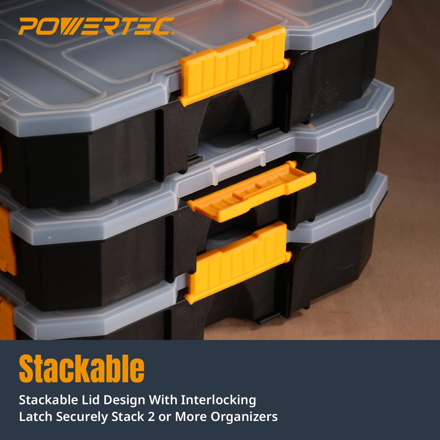 POWERTEC Organizer impilabile per cassetta degli attrezzi con divisori rimovibili, 17 scomparti, design portatile, confezione da 2 (72118-P2)