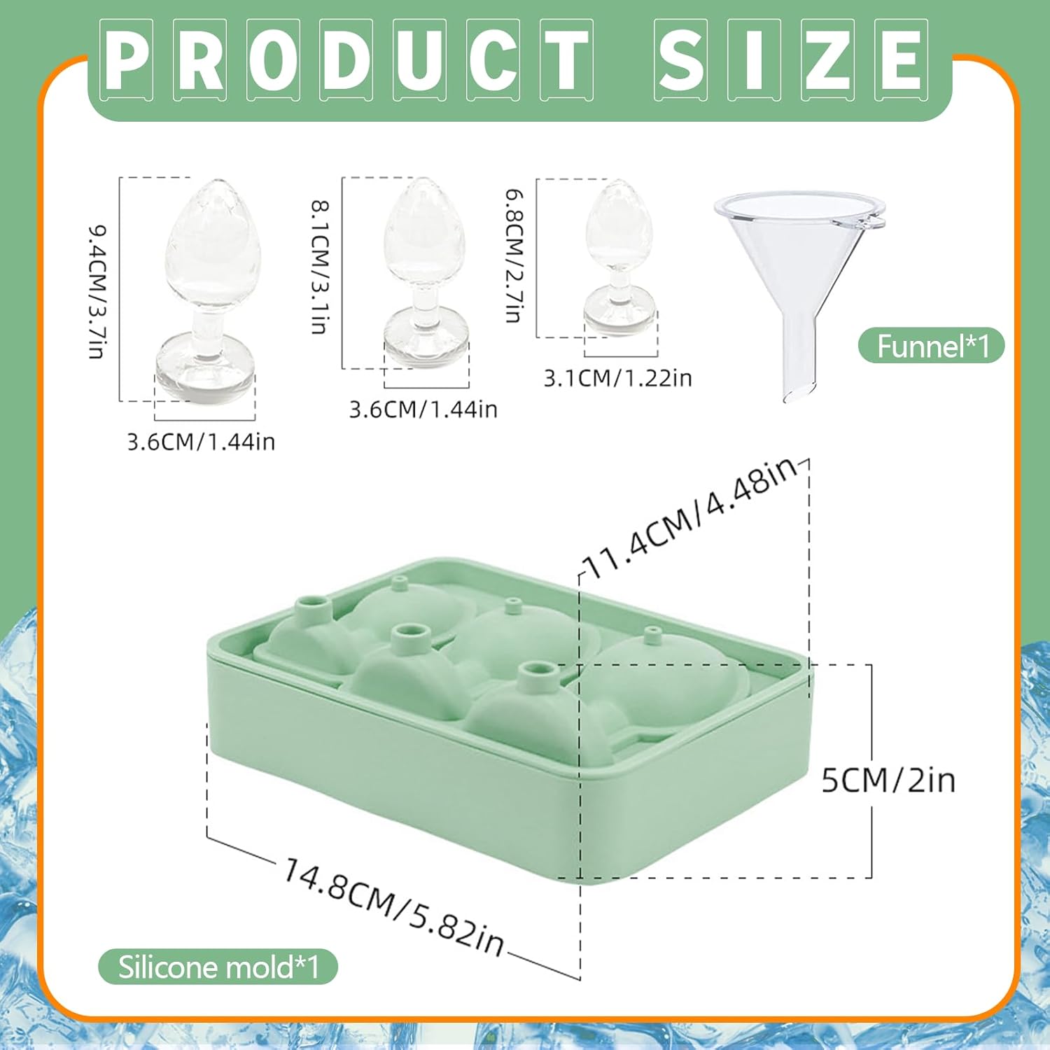 LURNODY Moule à Glaçons en Silicone Adulte Rigolo avec Couvercle, Sans BPA, Empilable, Réutilisable, pour Cocktail, Whisky, Bière, Café – Vert - Image secondaire