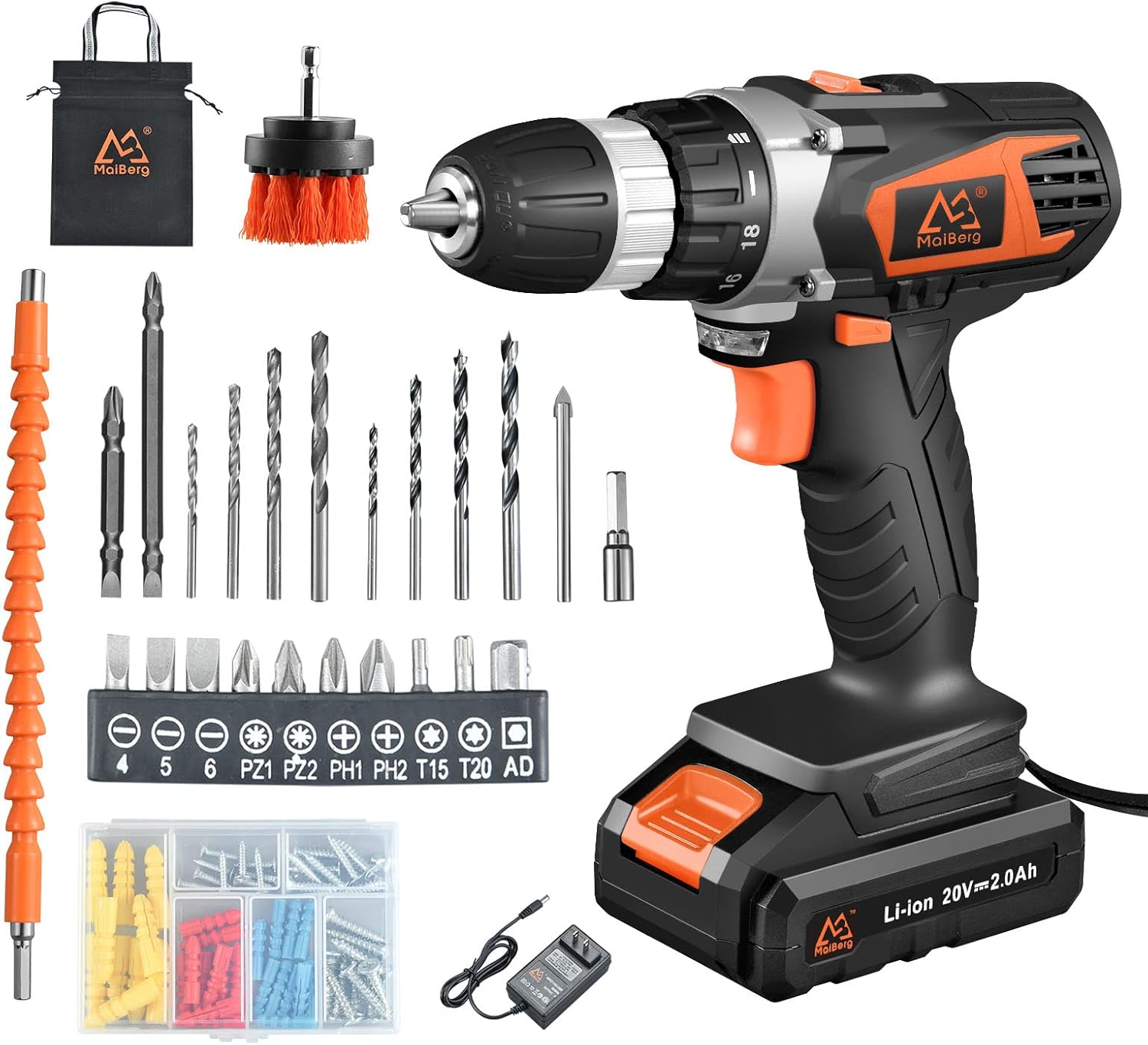 Buy MAIBERG Cordless Drill, Electric Power Screw Gun Set with 20V 2Ah