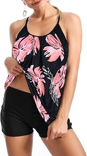 Two Piece Swimsuits for Women Sporty Tankini Bathing Suits Tummy Control Modest Long Torso Tankini Top with Boyshort
