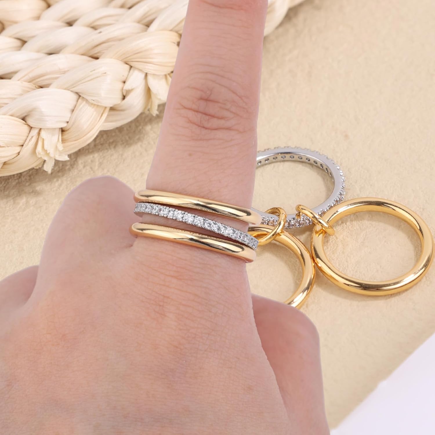 Stackable Rings for Women, Gold and Silver 3 Plated Layer Stacking Interlocking Non Tarnish Rings Fashionable and Personalized Jewelry for Women - Image 6