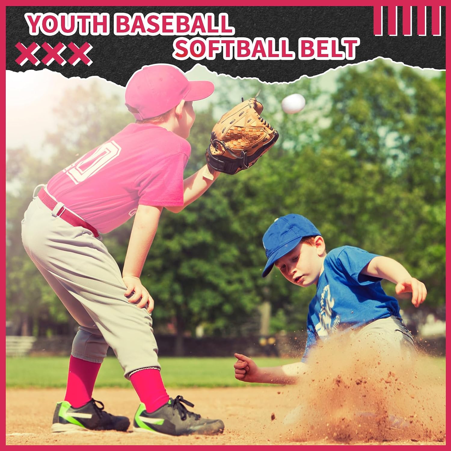 Panitay Youth Baseball/Softball Belt PU Leather Elastic Adjustable Uniform Belt Waist Belt for Boys Girls Youth