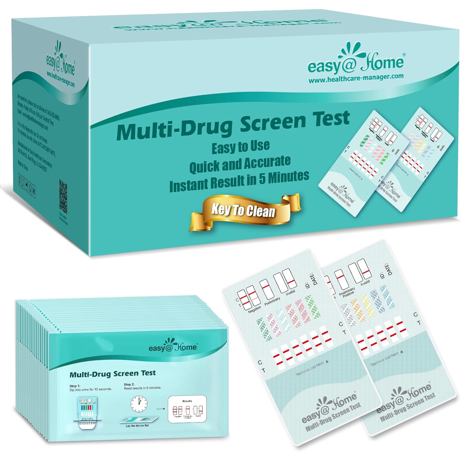 Easy@Home Multi-Drug Screen Test: 25 Pack Drug Testing Kit for Buprenorphine (BUP), Cocaine (COC), Morphine (MOR), Methadone (MTD), Oxazepam (BZO), Oxycodone (OXY) -#EDOAP-865
