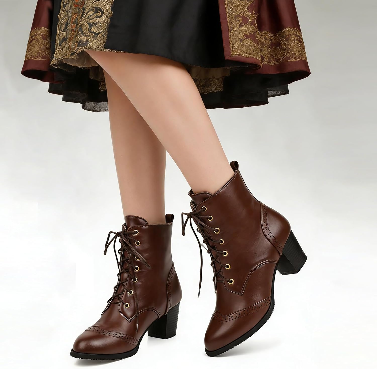 Betastella Women's Lace Up Booties Chunky Heel Ankle Boots Side Zip Short Boots Dress Shoes - Image 2