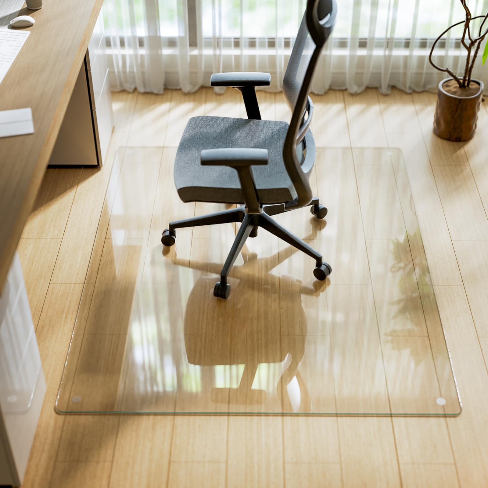 VETROUVE Tempered Glass Floor Mat 36" x 46" Chair Mat for Carpet or Hard Floor with 4 Anti-Slip Pads, 1/5" Thick