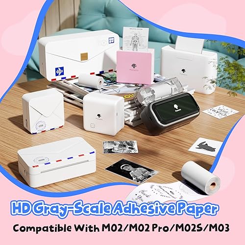 Miniatura 4 de Phomemo Papel adhesivo térmico colorido para impresora de bolsillo Phomemo M02M02 ProM02SM03, personaje negro en púrpurarosaazul, 1.969 in x 11.5