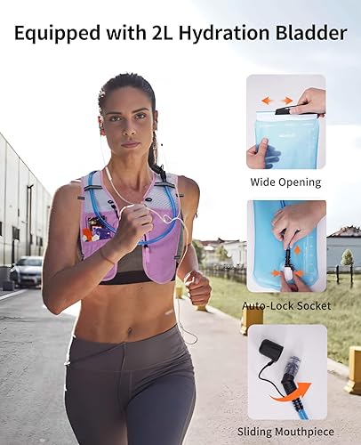 Miniatura 6 de ECOHUB Mochila de hidratación para correr, mochila ligera y transpirable con bolsa de agua de 2 litros para senderismo, senderismo, correr,