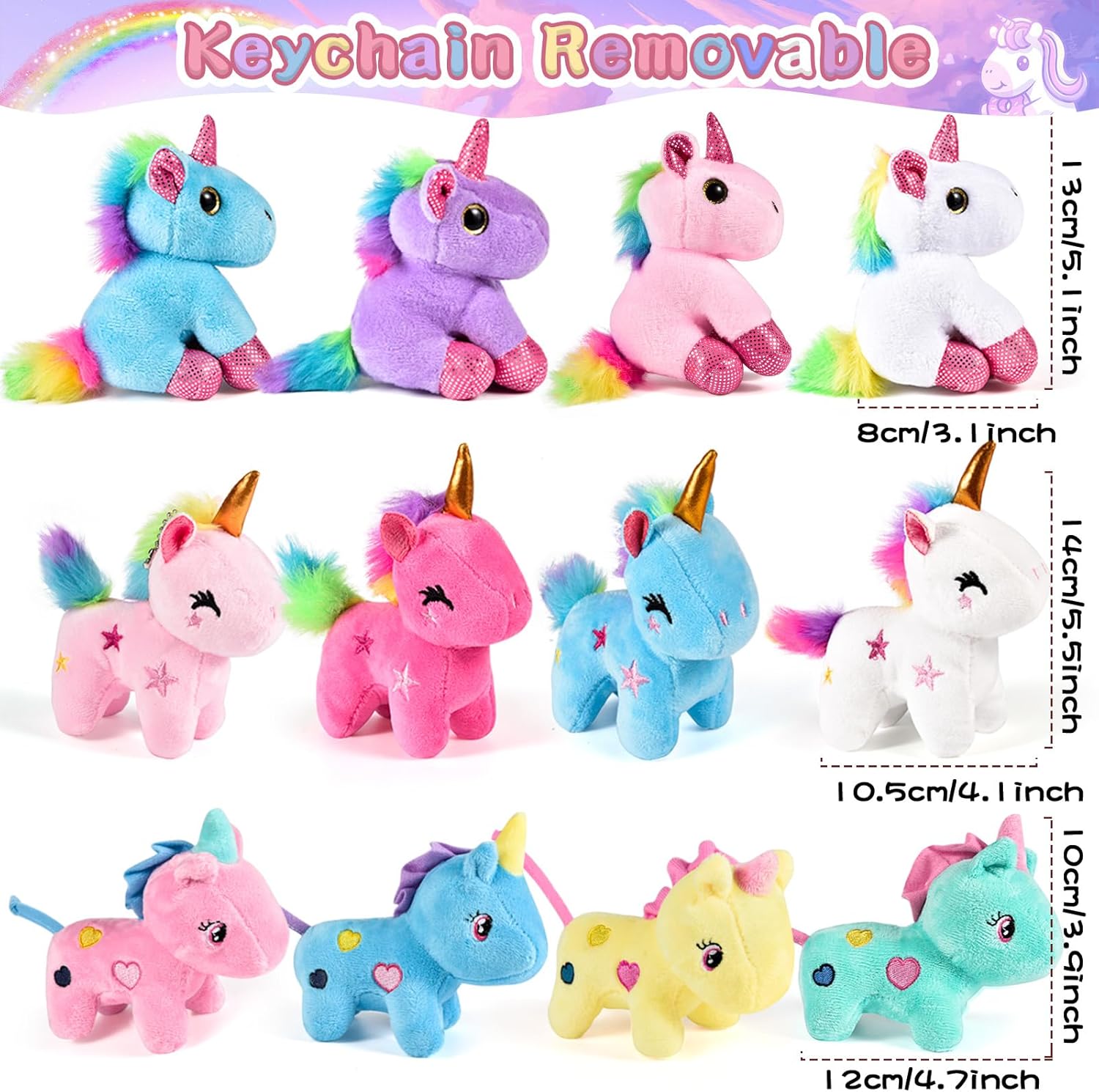 Golray 12Pcs Mini Unicorn Plush Stuffed Animals, Unicorn Party Favors Keychains for Girls Birthday, Easter Basket Stuffers, Easter Egg Fillers, Classroom Rewards Carnival Prizes Goodie Bag Stuffers