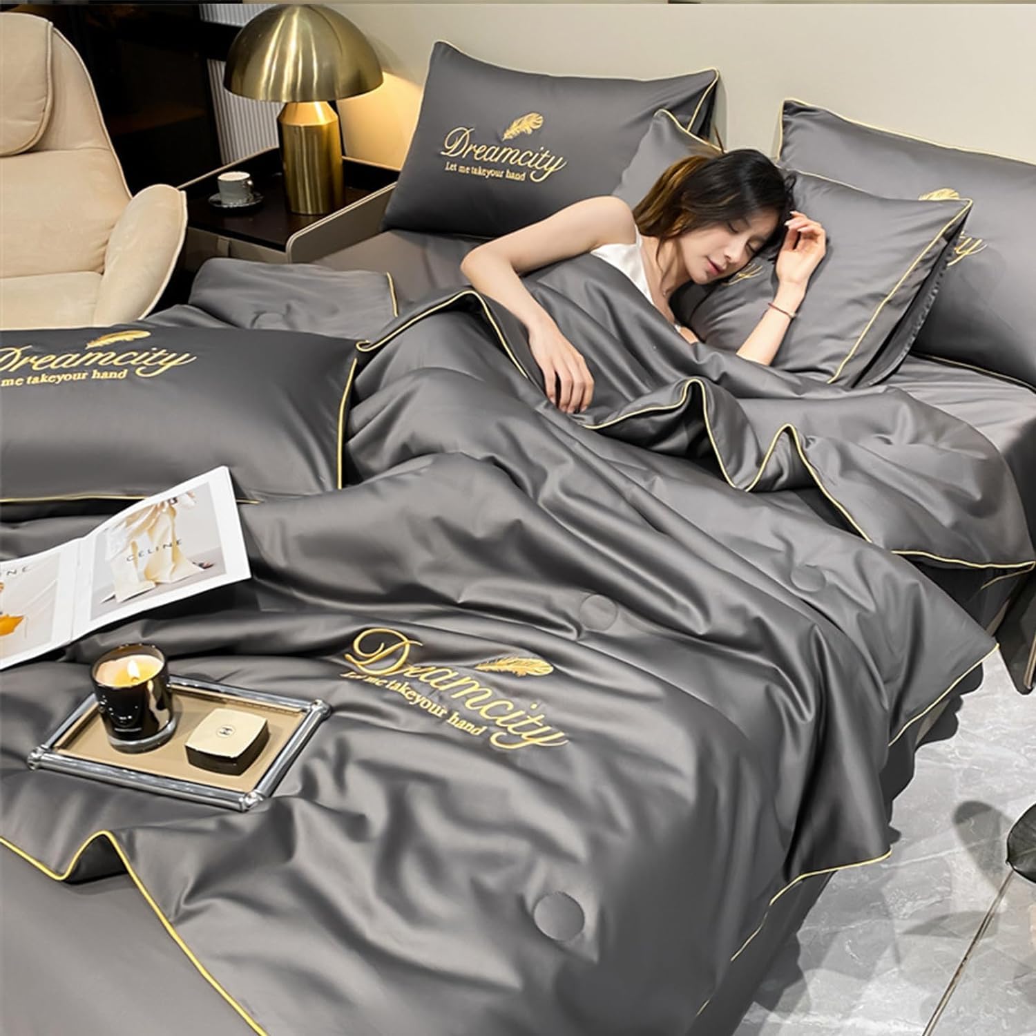 SHAIRMB Silk Comforter Queen Size for Summer, Cool and Comfortable Washable Ice Silk Simple Air Conditioning Comfoter Quilt, Blanket for Hot Sleepers & Night Sweats,A,230 * 250cm Sheet