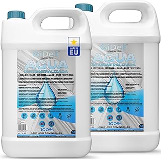 GiDeli Agua desmineralizada, 2 x 5 l, agua destilada para planchas, baterías, radiadores, humidificadores, acuarios y laboratorios agua sin cal, inodoro, transparente