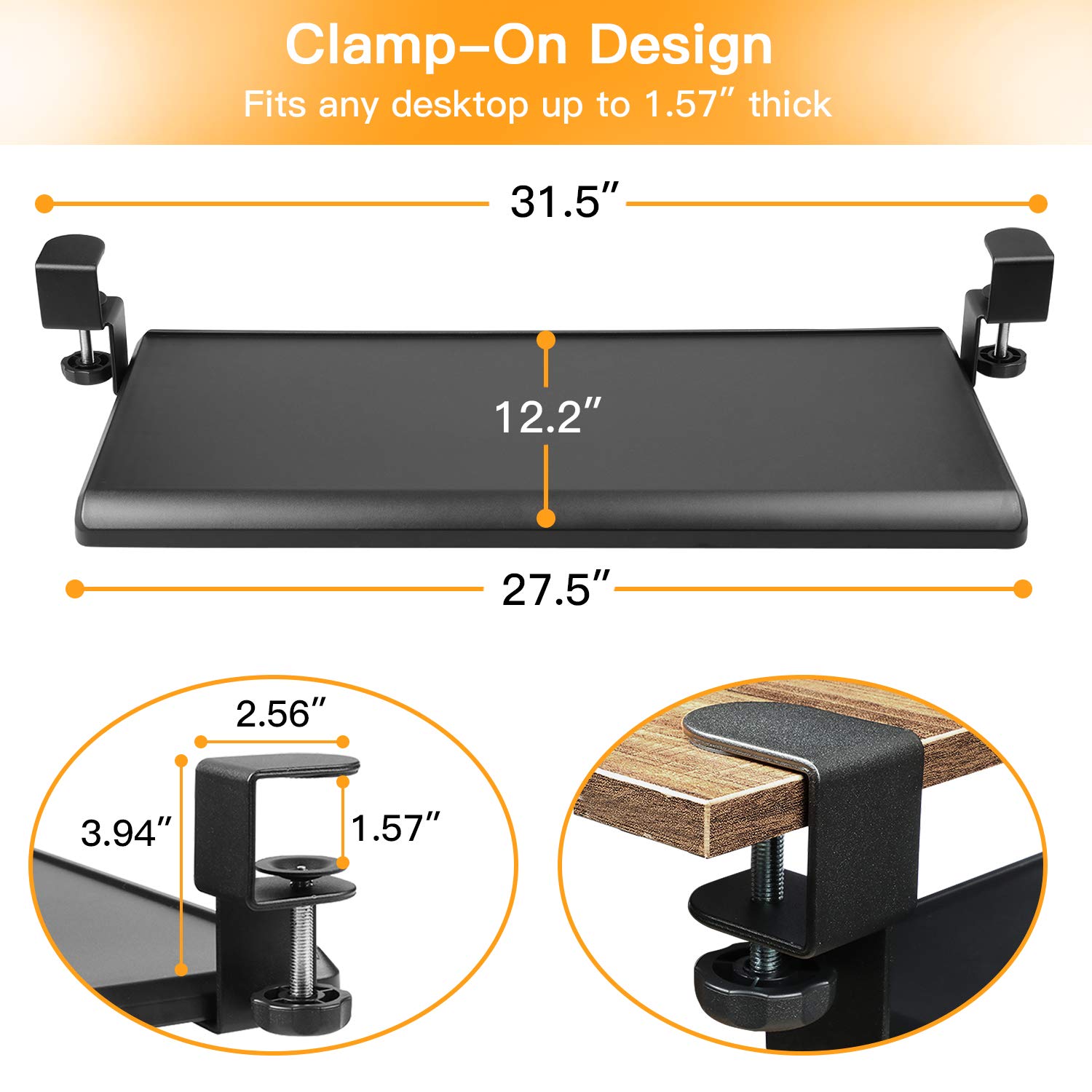 HUANUO Keyboard Tray 27" Large Size, Keyboard Tray Under Desk with C