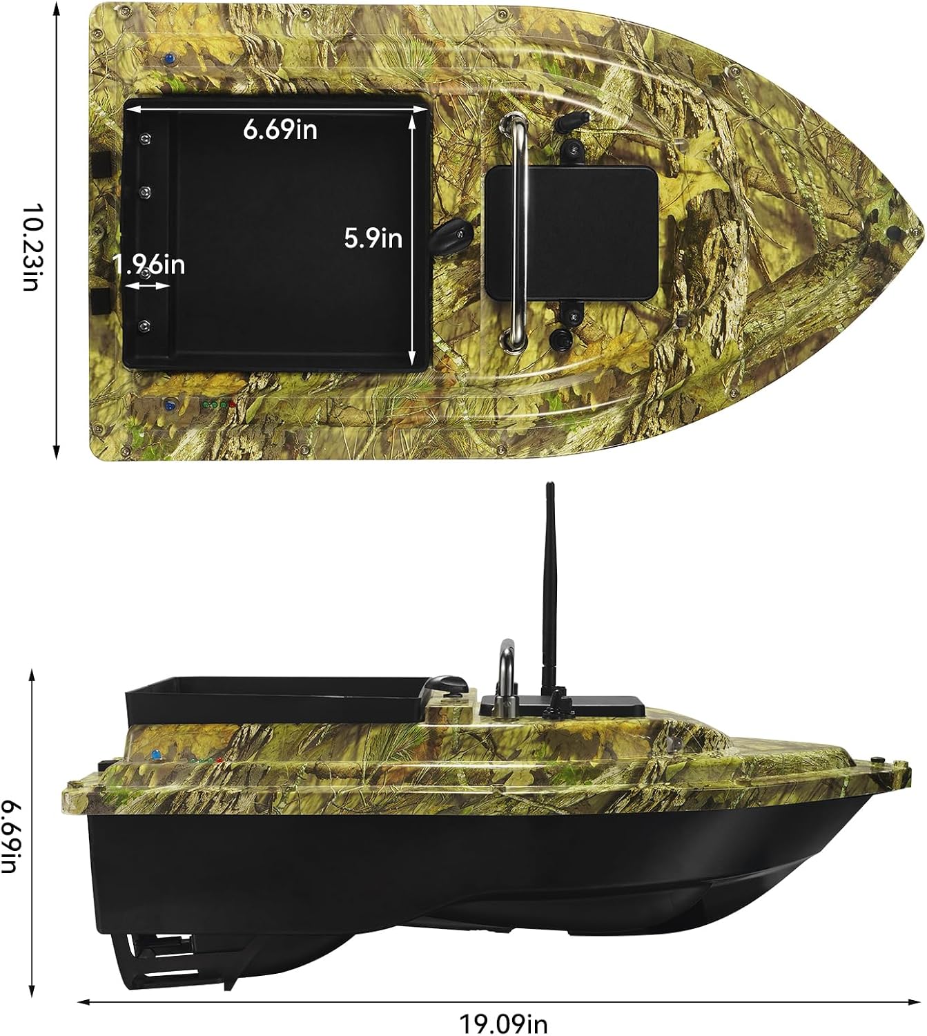 RC Fishing Bait Boat with 2 x 5200mAh Batteries & Carrying Bag, 1640FT Remote Range, 3.3LB Load Capacity, Speed Cruise, Night Lights – Remote Control Carp Bait Boat (Camo Green)