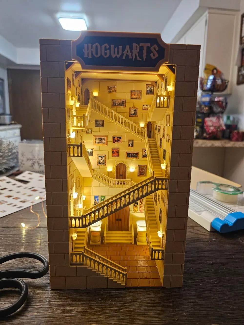 Magic Stairs Book Nook, Miniature World Decorative Insert | Inspired Miniature Staircase Lamp | 3D Printed LED Table Decor | Handmade Fantasy Castle Night Light for Home & Office Decoration-image-6