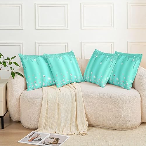 Miniatura 8 de Feelyou Juego de 2 fundas de almohada de diamantes para exteriores, funda de cojín verde azulado para decoración del hogar, sala de estar, funda de