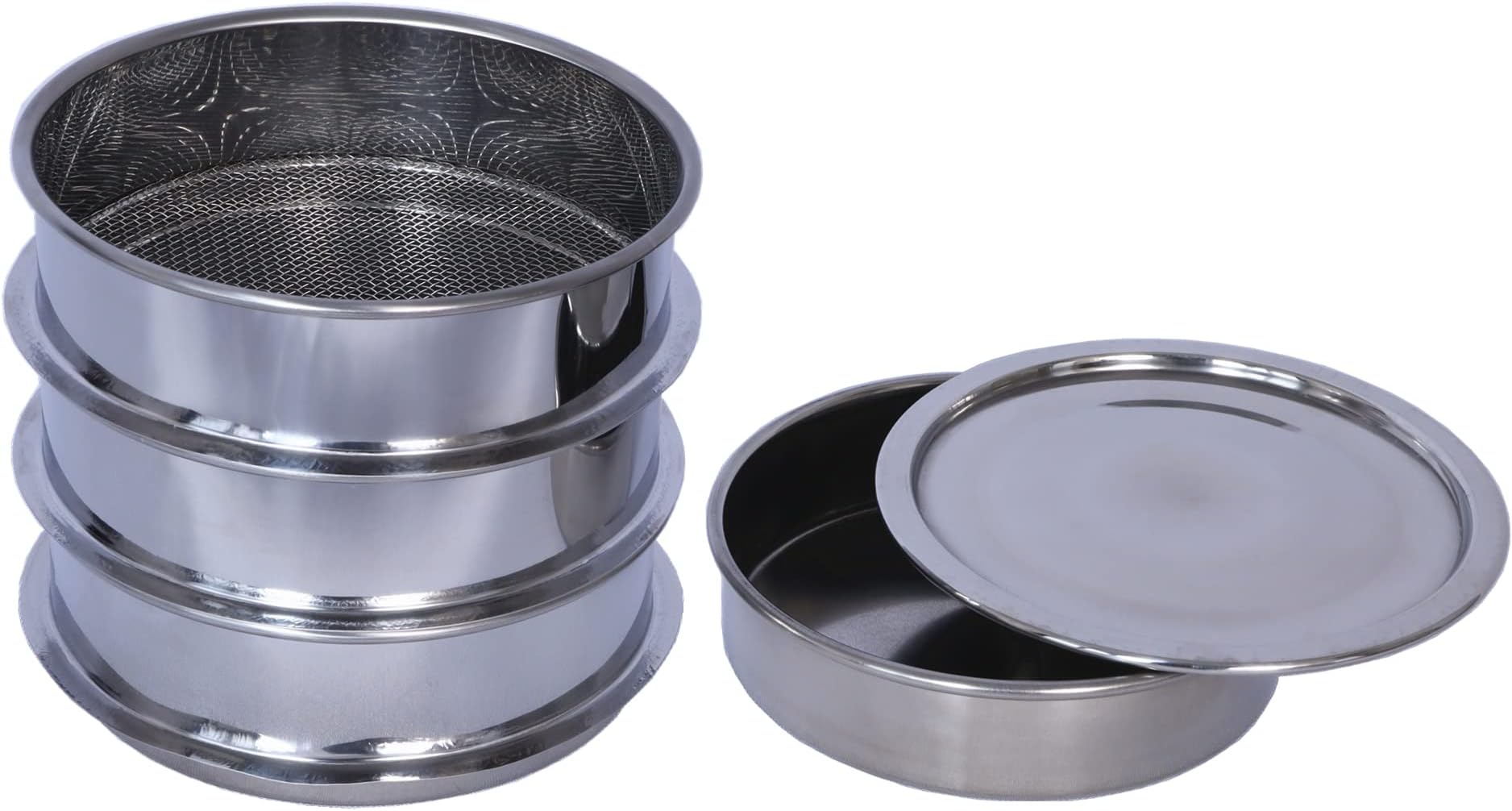 3 Pcs Lab Sieves，6 Inch Diameter Test Sifter with Tray and lid