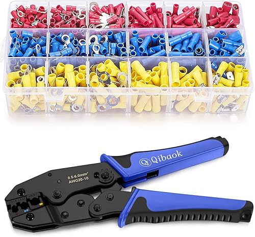 Qibaok Kit de herramientas de prensado de terminales de cable con 800 conectores de cable PCS