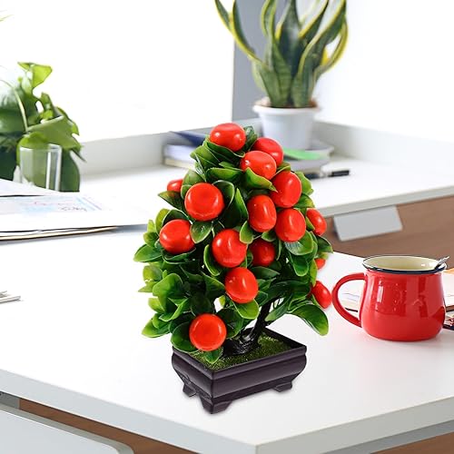 Miniatura 4 de GANAZONO Árbol de naranja artificial de plástico en maceta, simulación de mandarina, bonsái con maceta, árbol de cítricos de imitación realista para