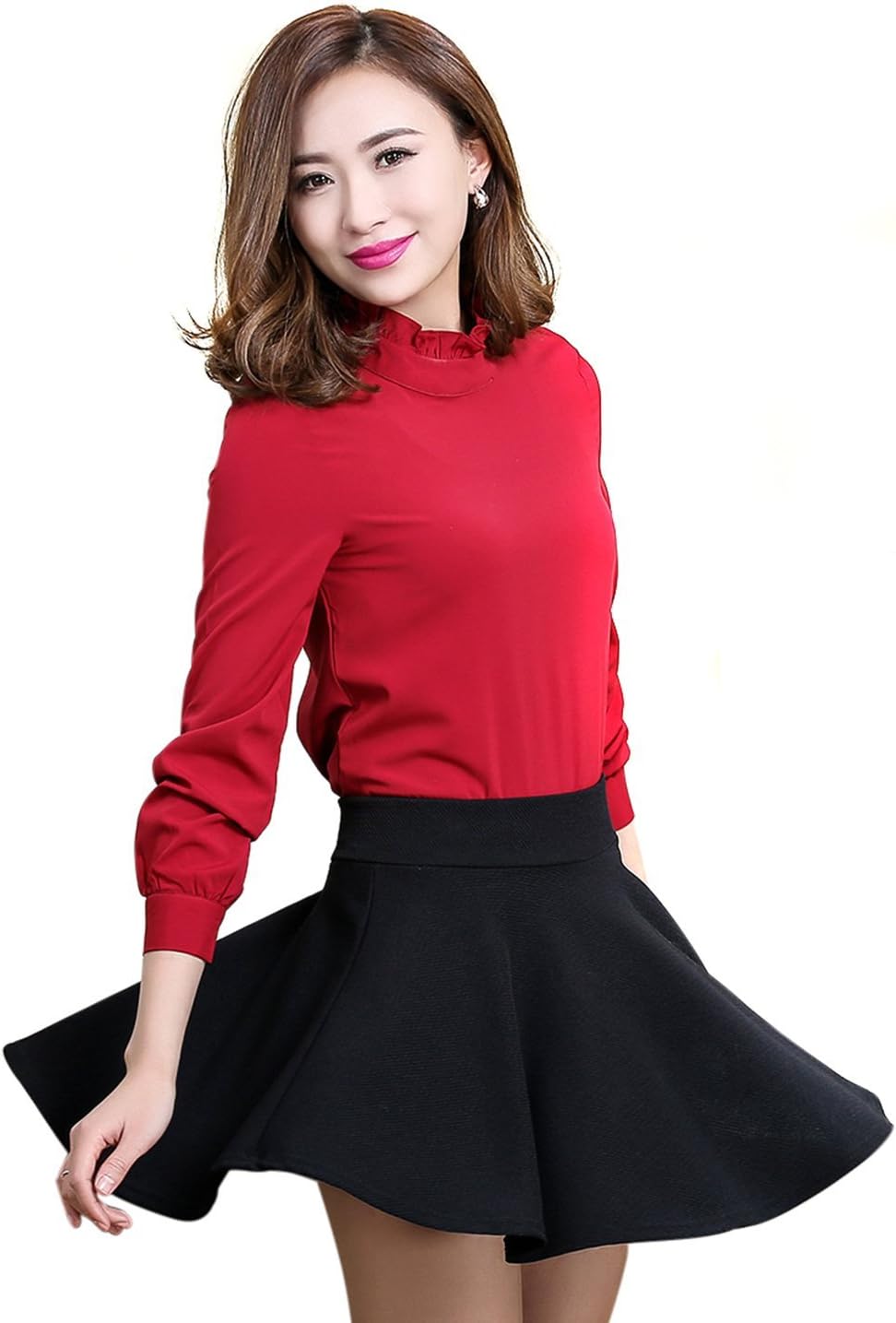 WESTLINK Women Girls Skater Skirt Stretchy Flared Woven Texture Build In Shorts
