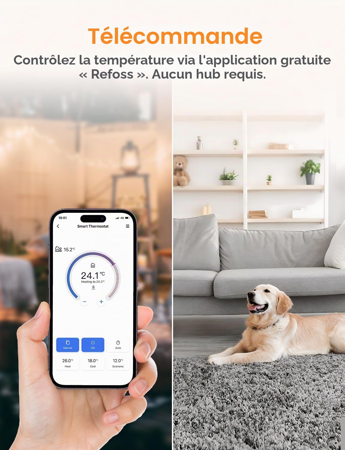 Refoss Thermostat Connecté Chaudière/Chauffage au Sol à Eau Compatible HomeKit,Siri,Alexa Google Home WiFi Support Programmer/Voix/Contrôle Chauffage Intelligent à Distance MTS200 Blanc Petit